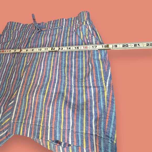 Talbots Blue Denim Cotton Linen Pastel Striped Drawstring Shorts Size 8P - Picture 3 of 7